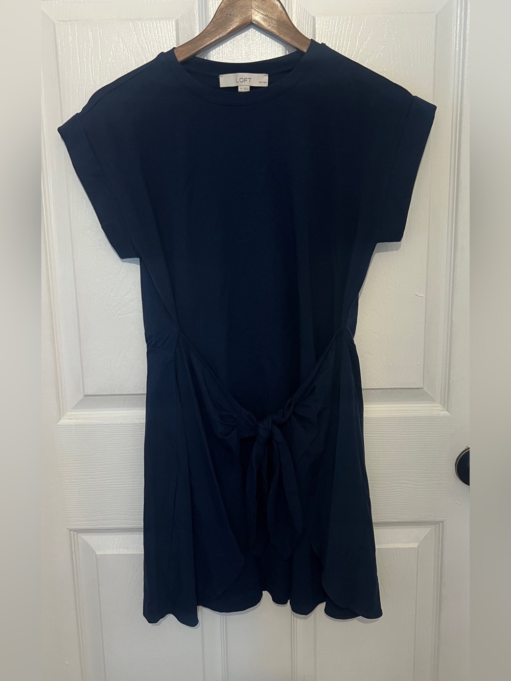 LOFT Women’s Navy Blue Short Sleeve Tie Waist Casual Dress Size SP NEW